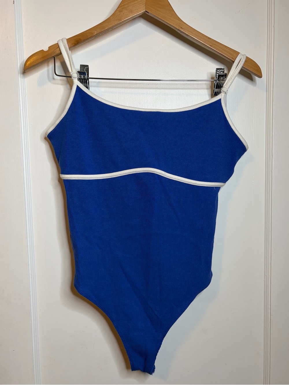 Forever 21 Women’s Blue One-Piece Bodysuit with White Trim Large NWOT